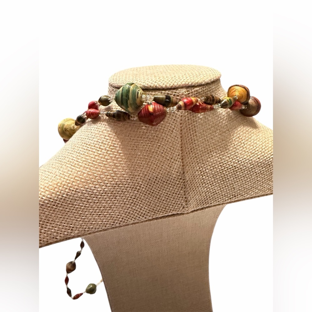 Multicolor Paper Bead Layered Necklace - Picture 2 of 3